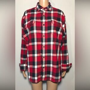 JACHS Men's Shirt Size L Plaid Flannel Collared Long Sleeve Pockets 100% Cotton